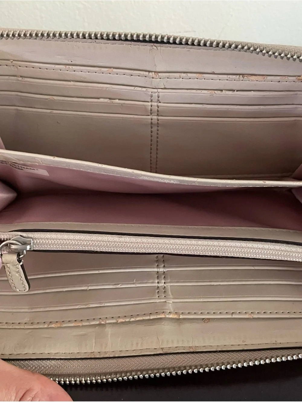 Coach Metallic Trim Signature Canvas Bow Wristlet in Beige